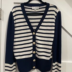 St. John Collection Navy and Cream Striped Cardigan
